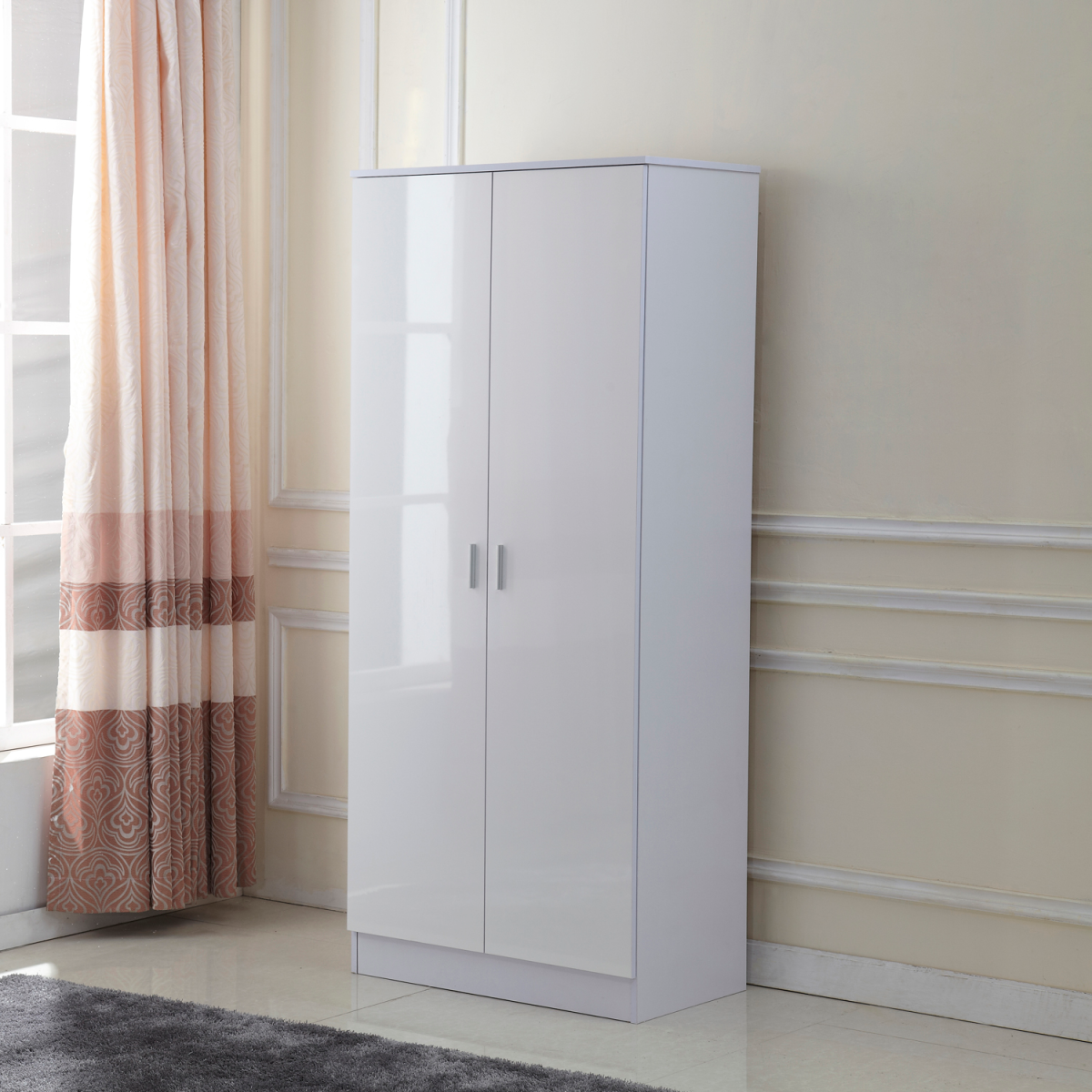 HOMCOM White High Gloss 3-Piece Bedroom Furniture Set with 2-Door Wardrobe, 5-Drawer Chest and 2-Drawer Bedside Table