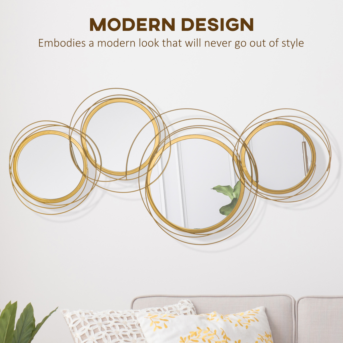 Gold Metal Wall Mirror Art with Hanging Kit, 56 x 107 cm