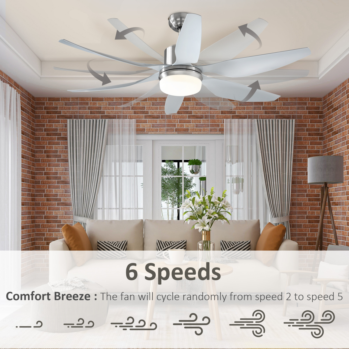 HOMCOM Reversible Ceiling Fan with Light, 3-Blade LED Ceiling Fan with RF Remote, Silver