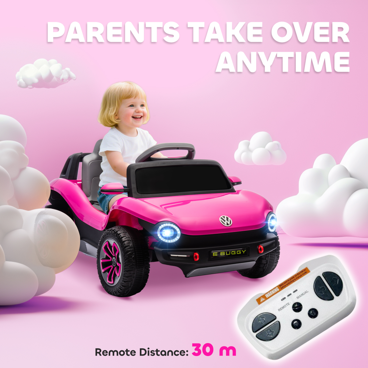 AIYAPLAY Licensed Volkswagen Kids Electric Ride-On Car with Remote, Pink