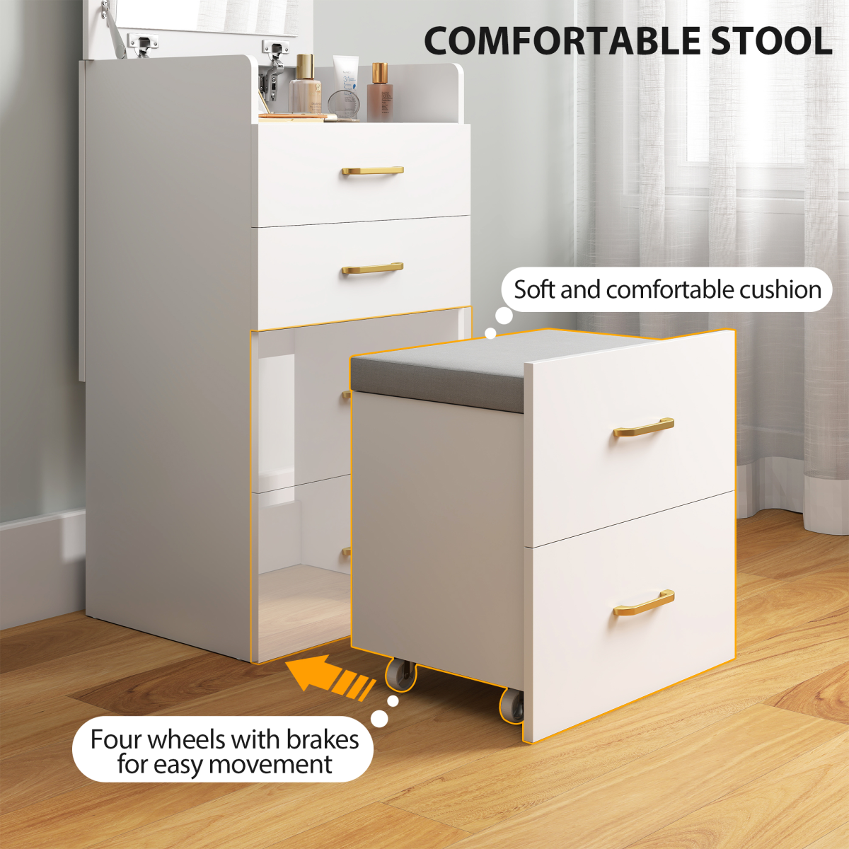 HOMCOM 3-in-1 Dressing Table Vanity Desk with Mirror & Cushioned Stool