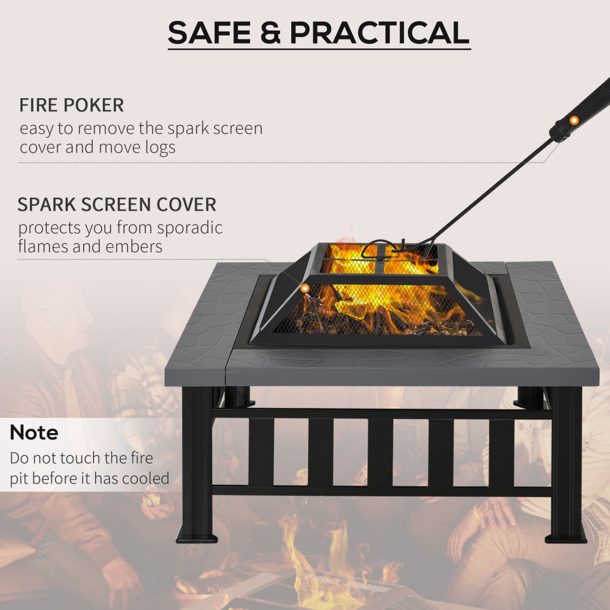 HOMCOM Square Fire Pit with Waterproof Cover, Black/Grey