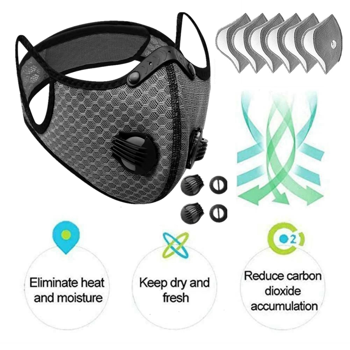 (2 Pack)Reusable Half Face Cover Mask w/ Filter Cycling Outdoor Sport Face Mask Grey