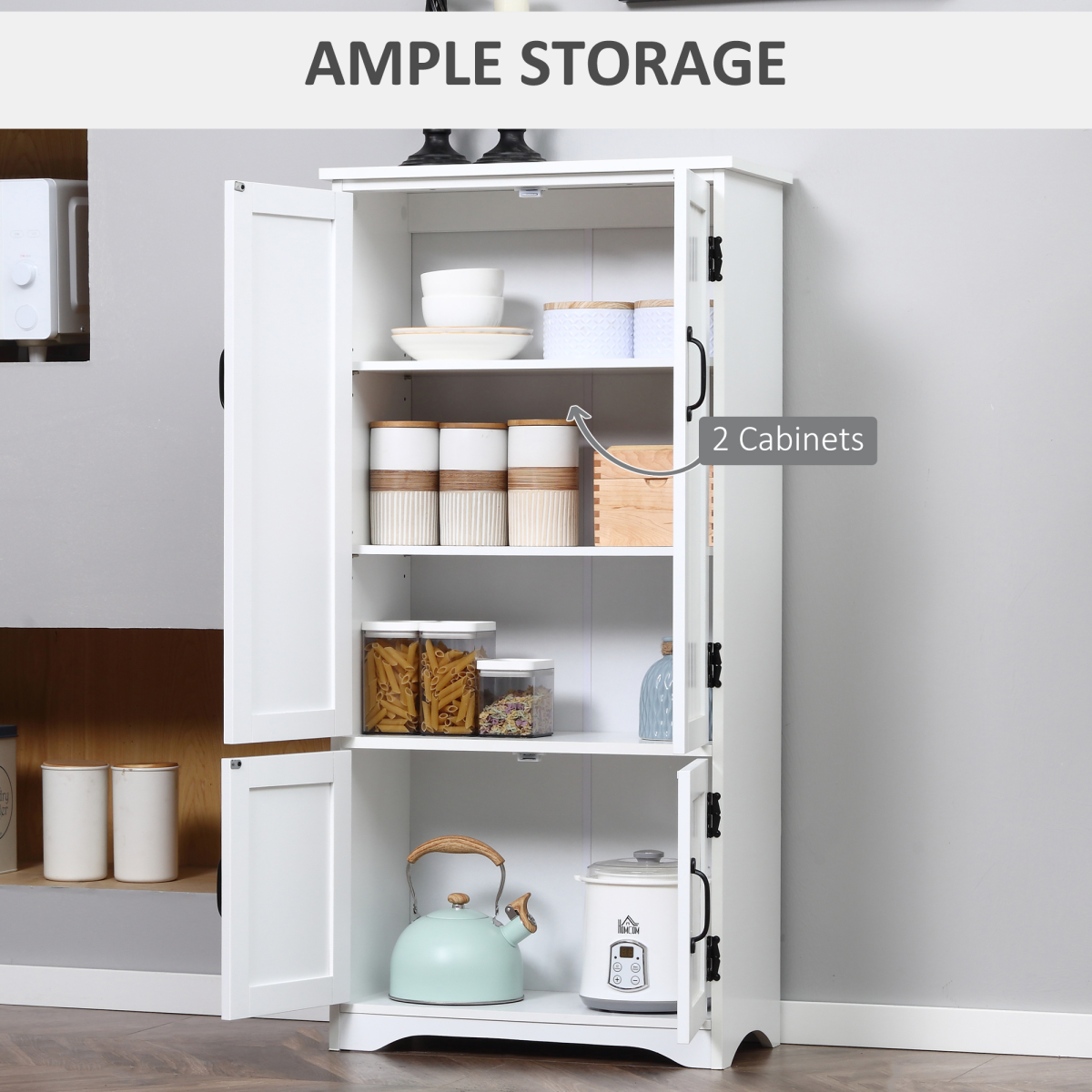 Modern Freestanding Storage Hutch Cabinet with 4 Doors and Adjustable Removable Shelves
