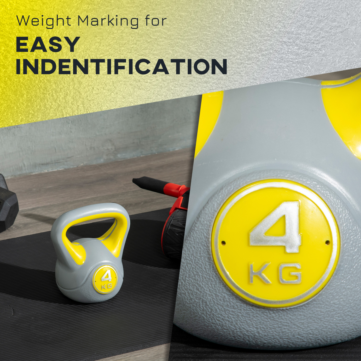 SPORTNOW 4kg Kettlebell with Handle for Home Gym, Yellow/Grey