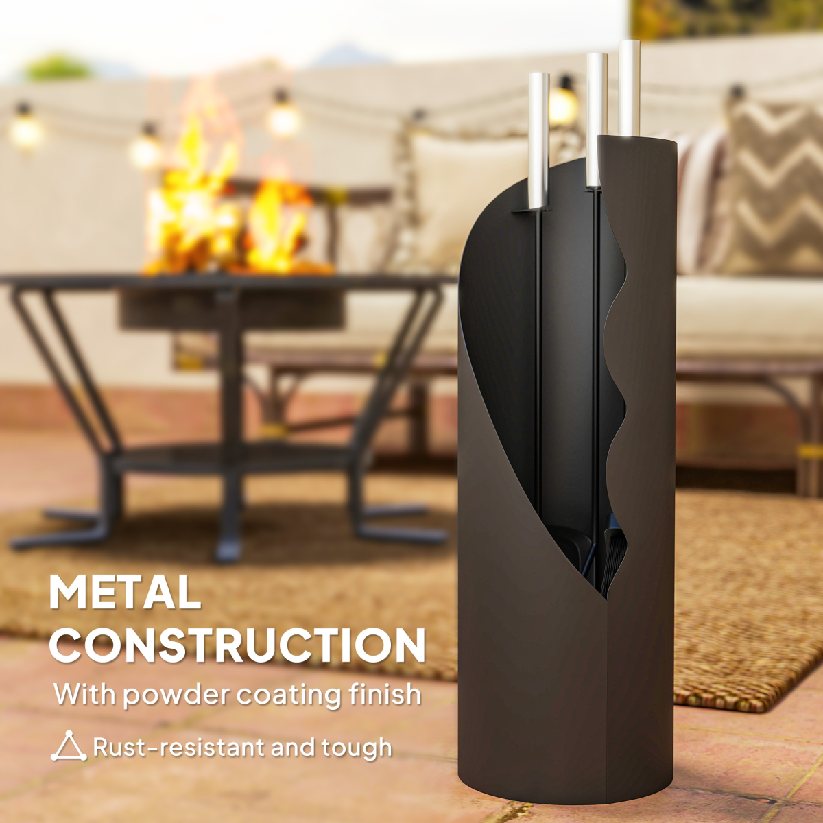Outsunny 4-Piece Metal Fireplace Companion Set, Black