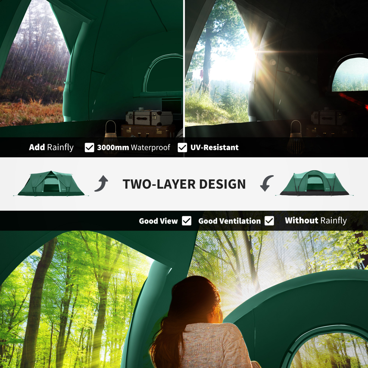 Outdoor Camping Tent For 5-6 W/ Bag, Fiberglass & Steel Frame