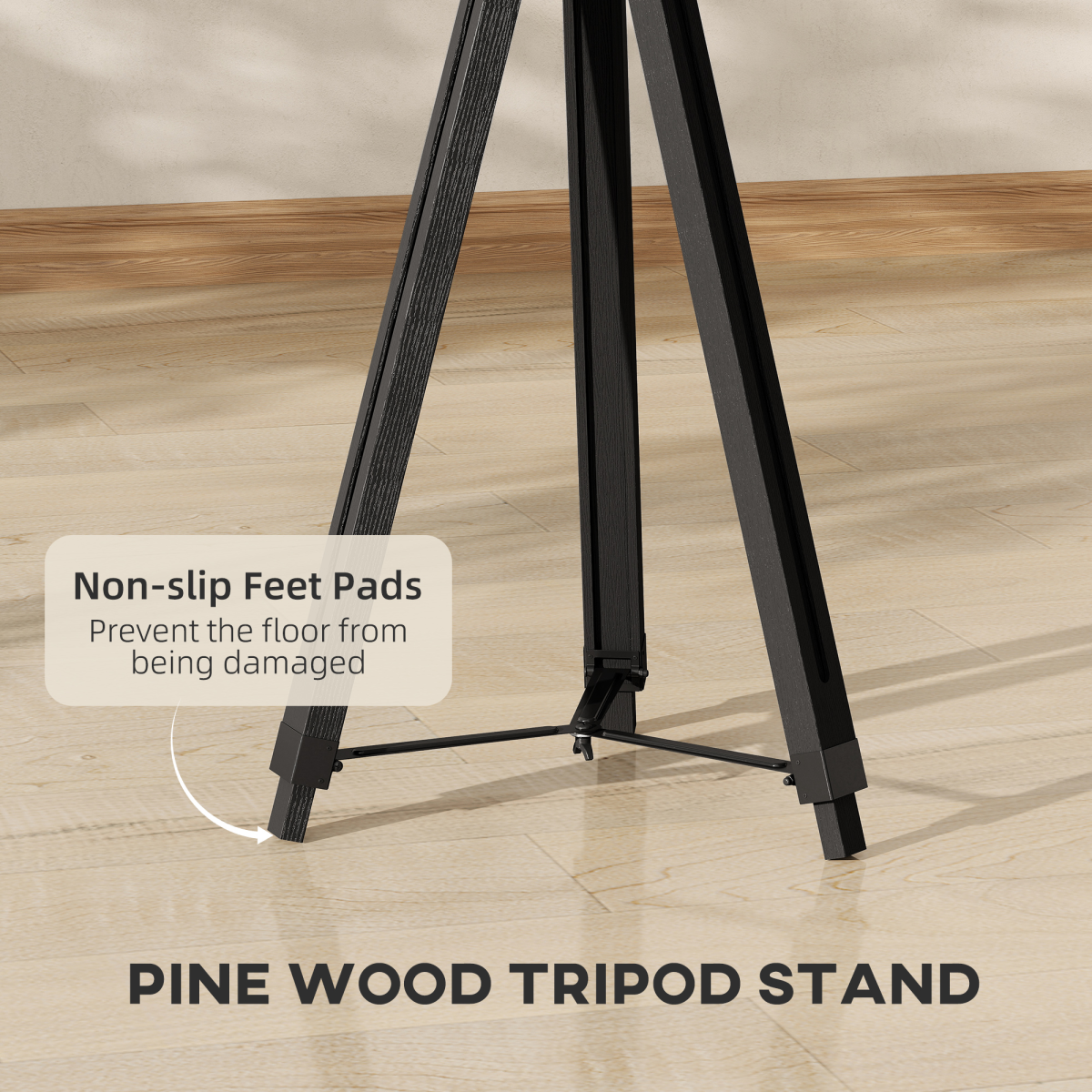 HOMCOM Industrial Adjustable Tripod Floor Lamp with Wood Base, Black