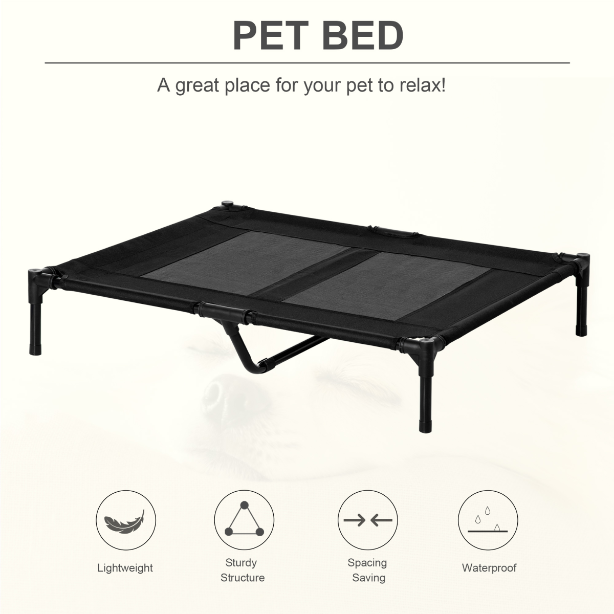 PawHut Large Elevated Pet Cot Bed, Portable Dog Cat Sleep Bed, Outdoor Camping, Black