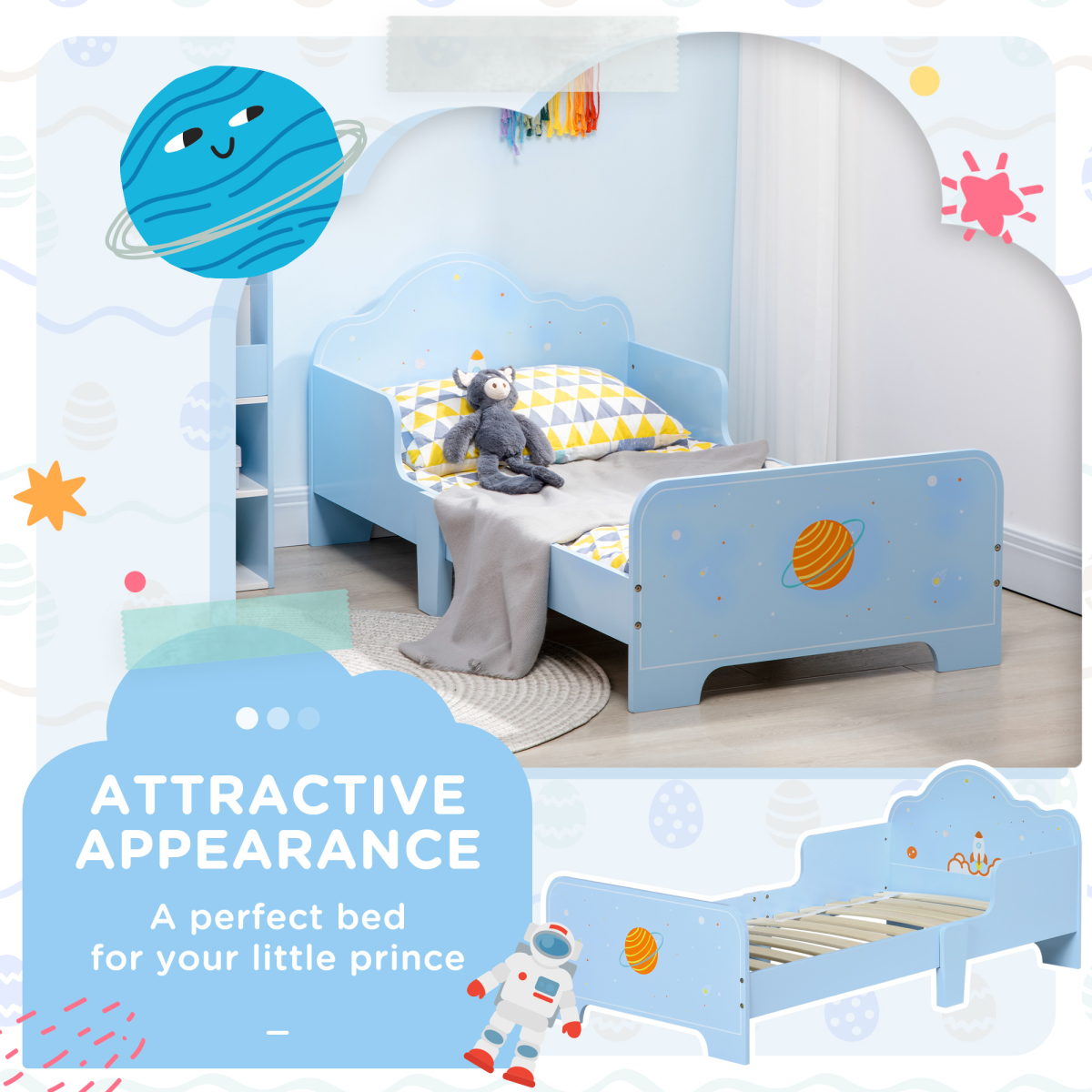 ZONEKIZ Space-Themed Toddler Bed for Boys and Girls, Ages 3-6
