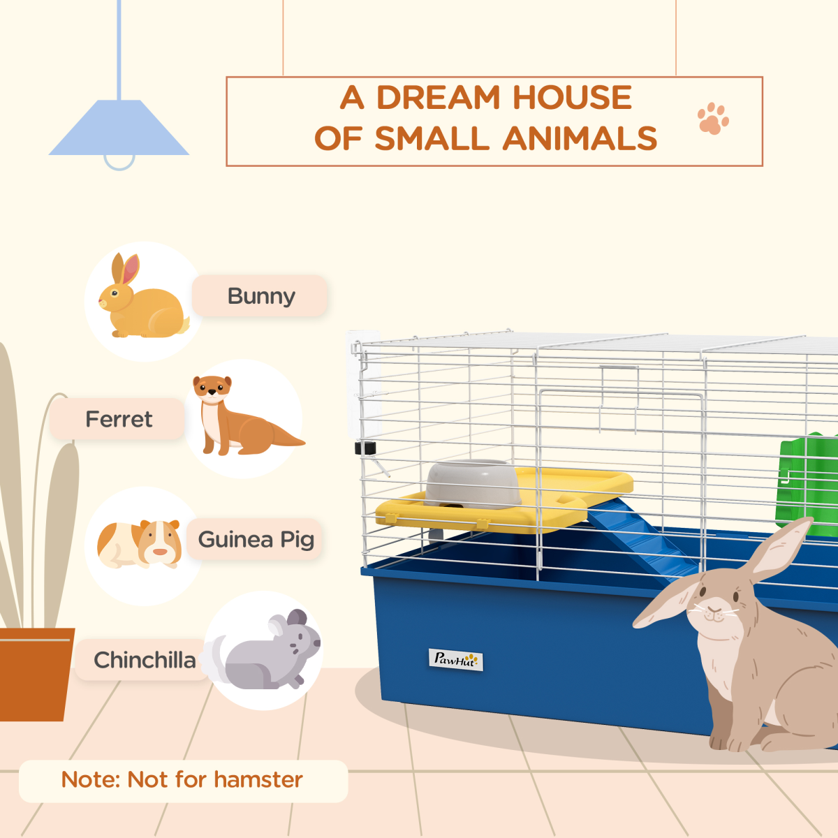 PawHut Small Animal Cage for Rabbits and Guinea Pigs, Blue