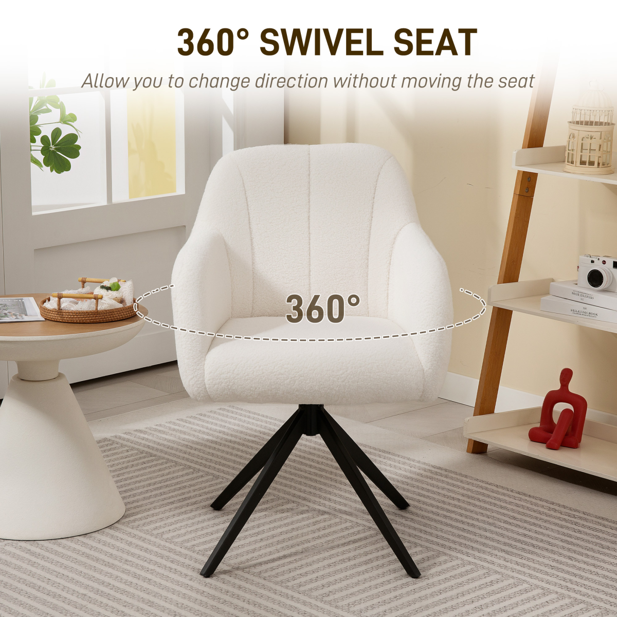 HOMCOM White Teddy Fleece 360° Swivel Accent Armchair