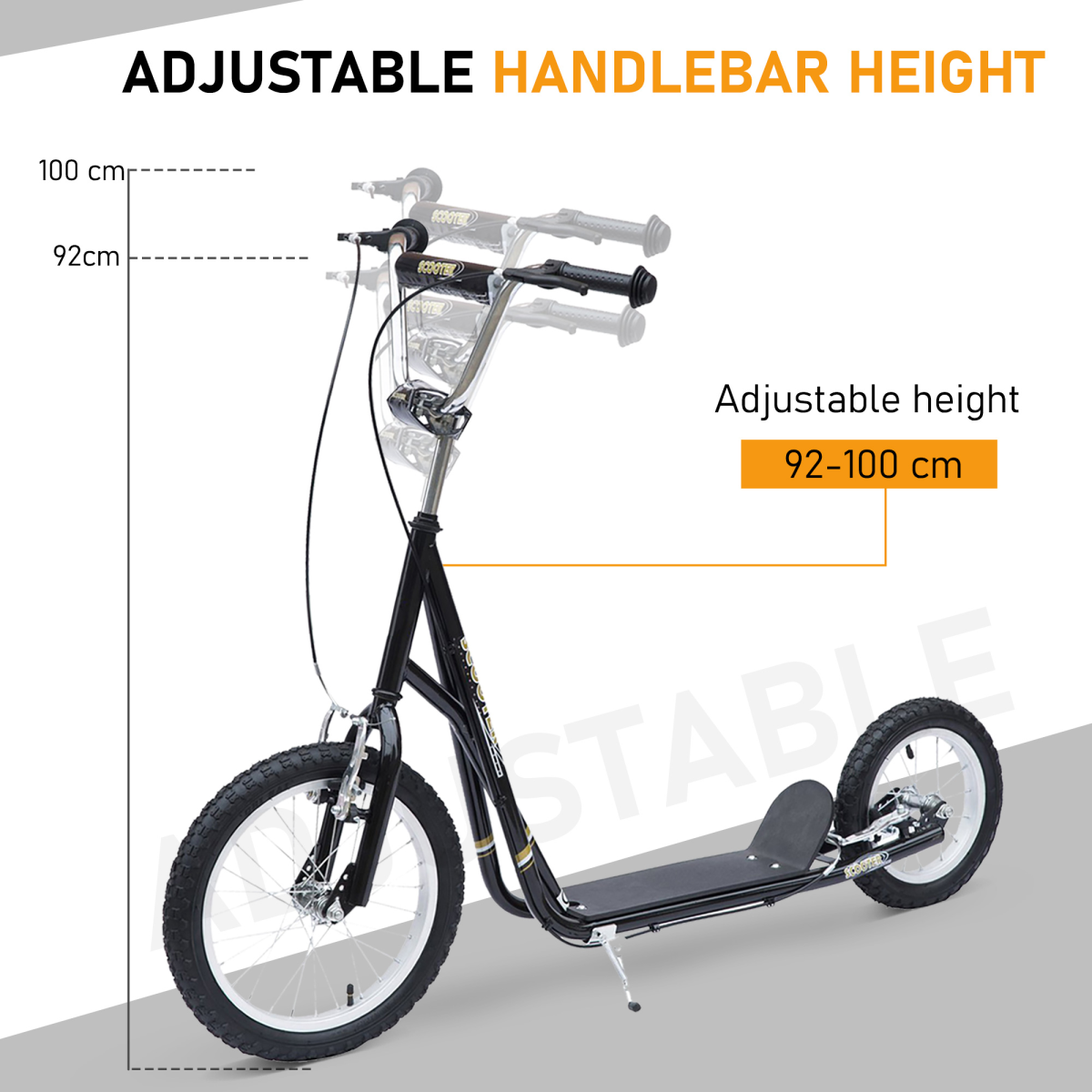 HOMCOM Teen Scooter Adjustable Height Dual Brakes Rubber Wheels Kickstand,