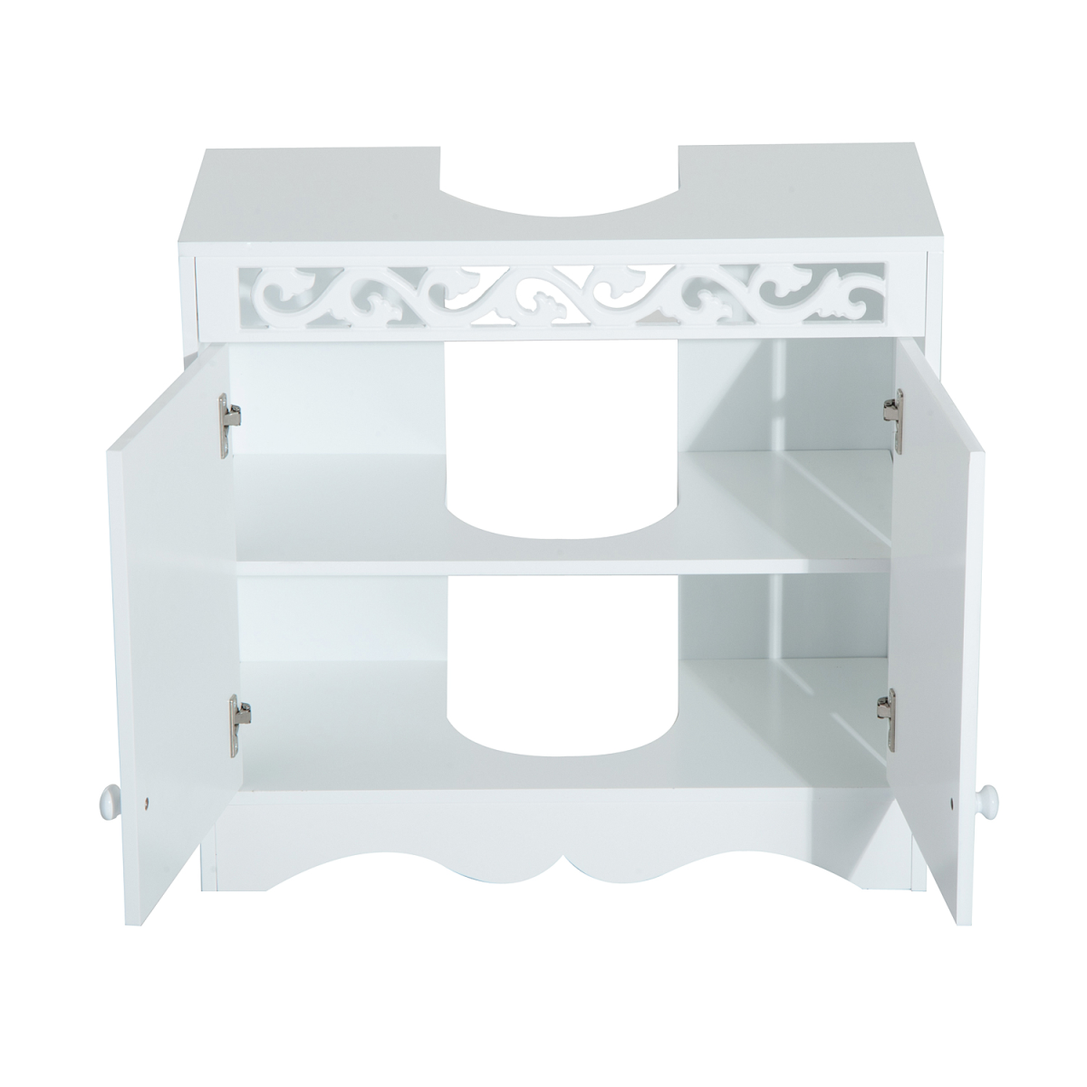 White Wooden Under Sink Bathroom Storage Cabinet, Double Door