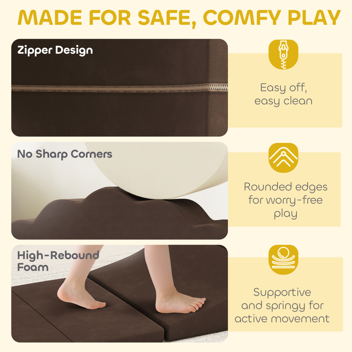AIYAPLAY Kids Soft Play Set, 7-Piece Foam Climbing Blocks, Brown