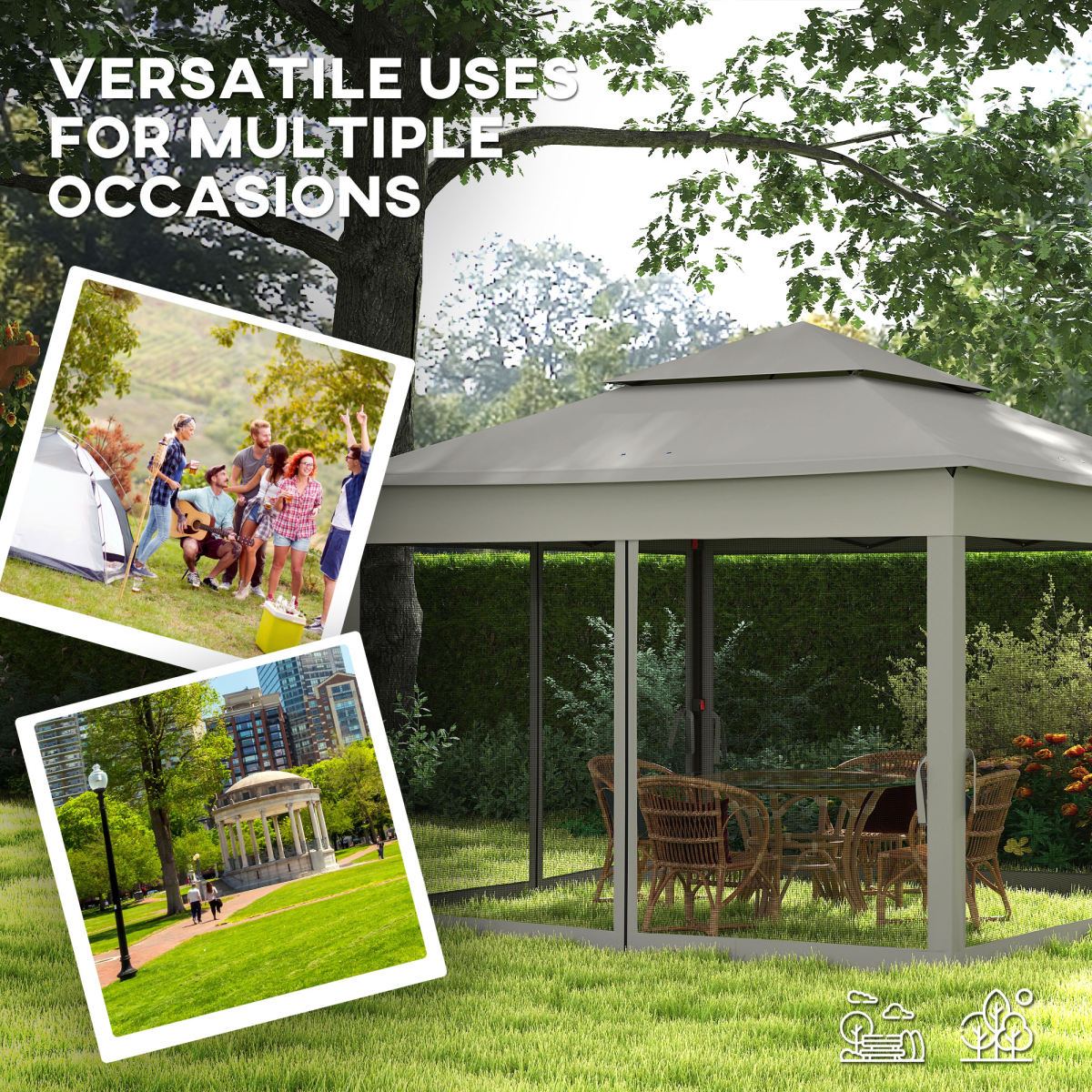 Outsunny Garden Folding Pop Up Gazebo Tent with Metal Frame, Dark Grey