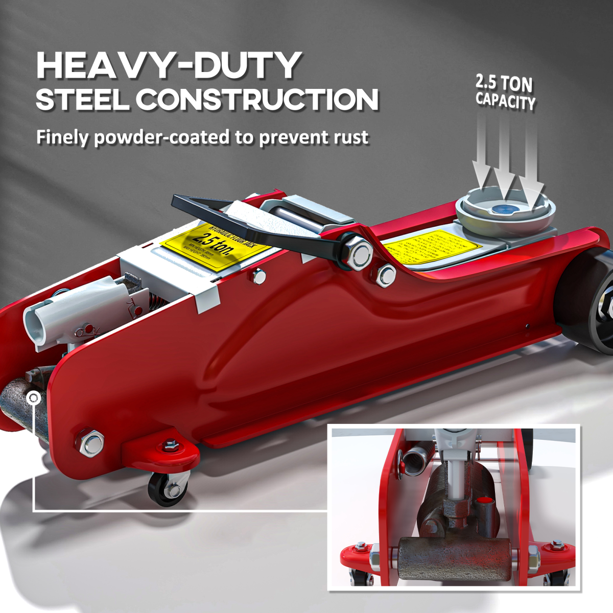 HOMCOM 2.5 Ton Hydraulic Low Profile Car Jack, 8-38 cm, Red