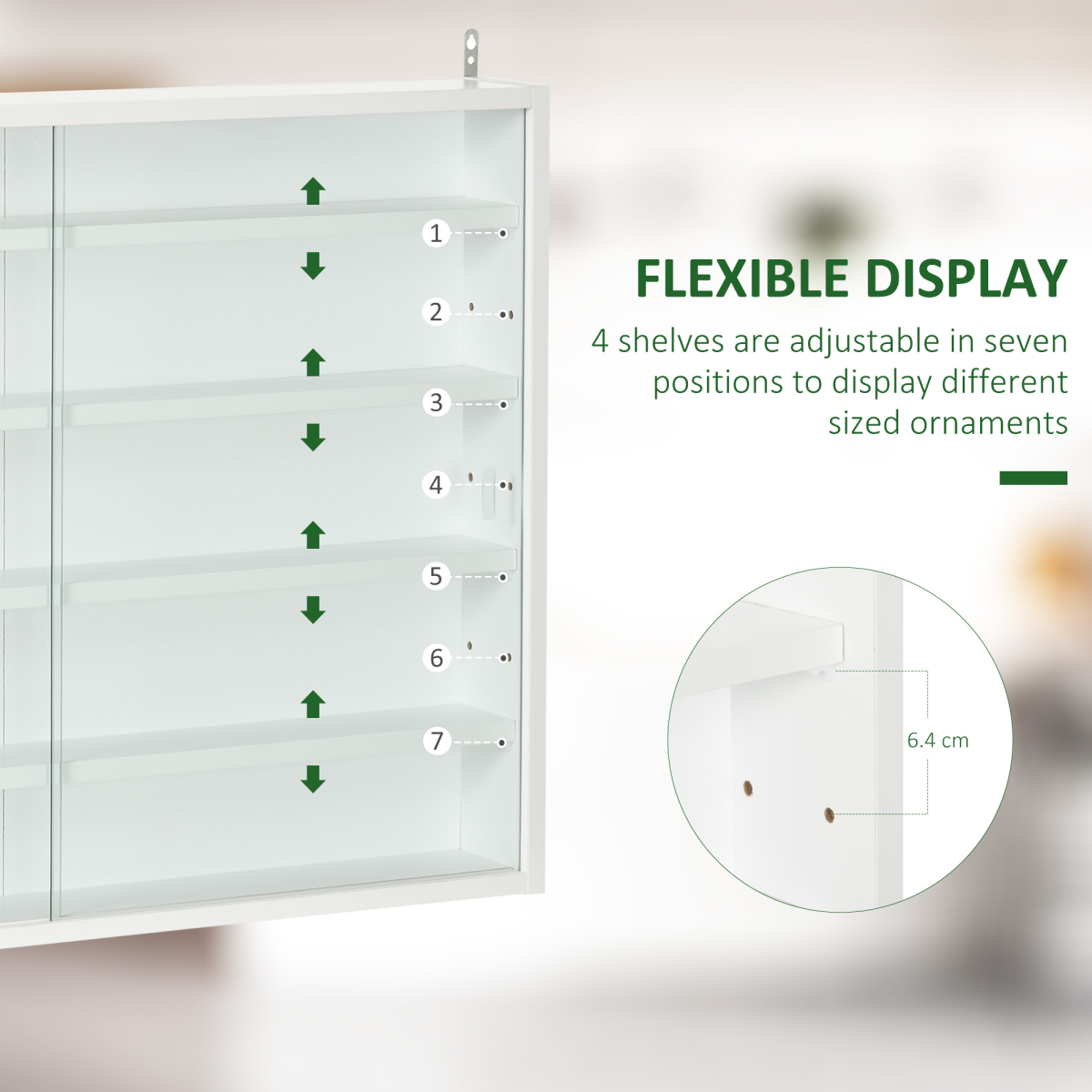 5-Tier Wall Mounted Display Cabinet with Glass Doors and Adjustable Shelves White