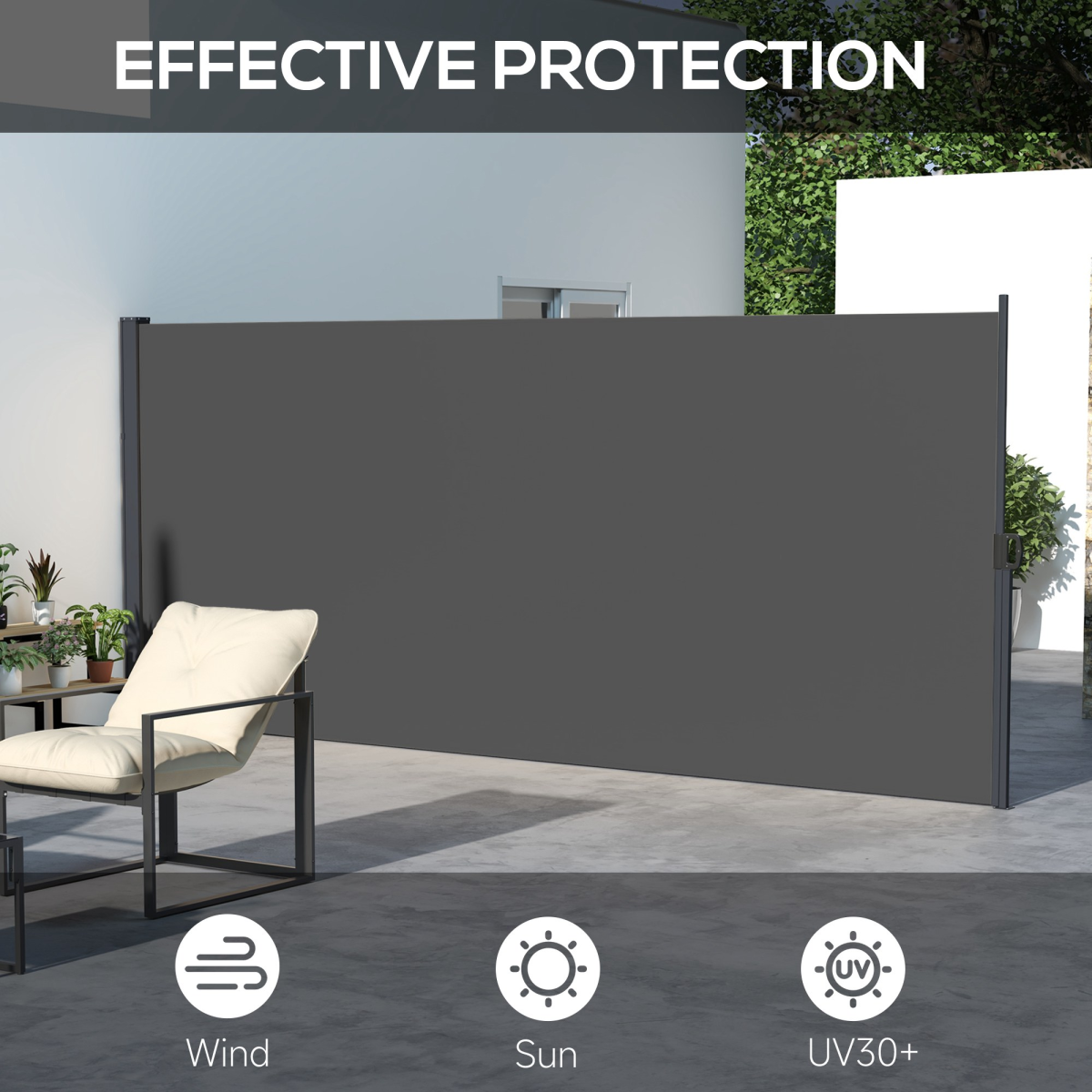 Outsunny Retractable Side Awning Privacy Screen, 400 x 180cm, Dark Grey