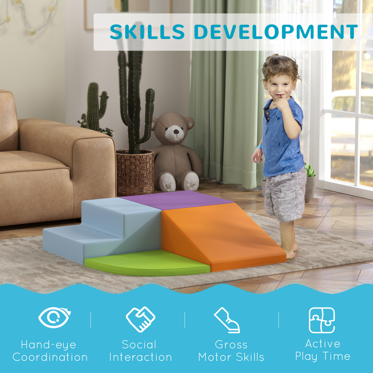 HOMCOM 4-Piece Soft Foam Climb and Crawl Play Set for Ages 1-3