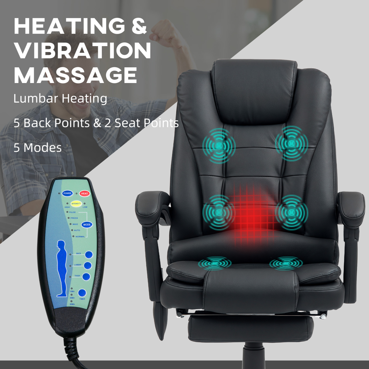 Vinsetto Heated 6-Point Vibration Massage Office Chair, Black
