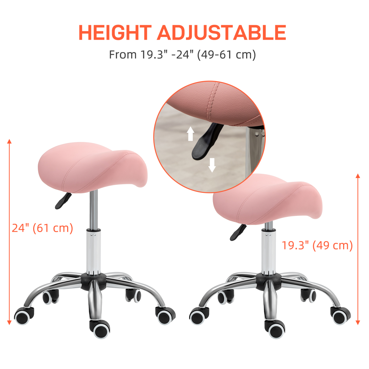 HOMCOM Pink PU Leather Saddle Stool with Padded Adjustable Seat