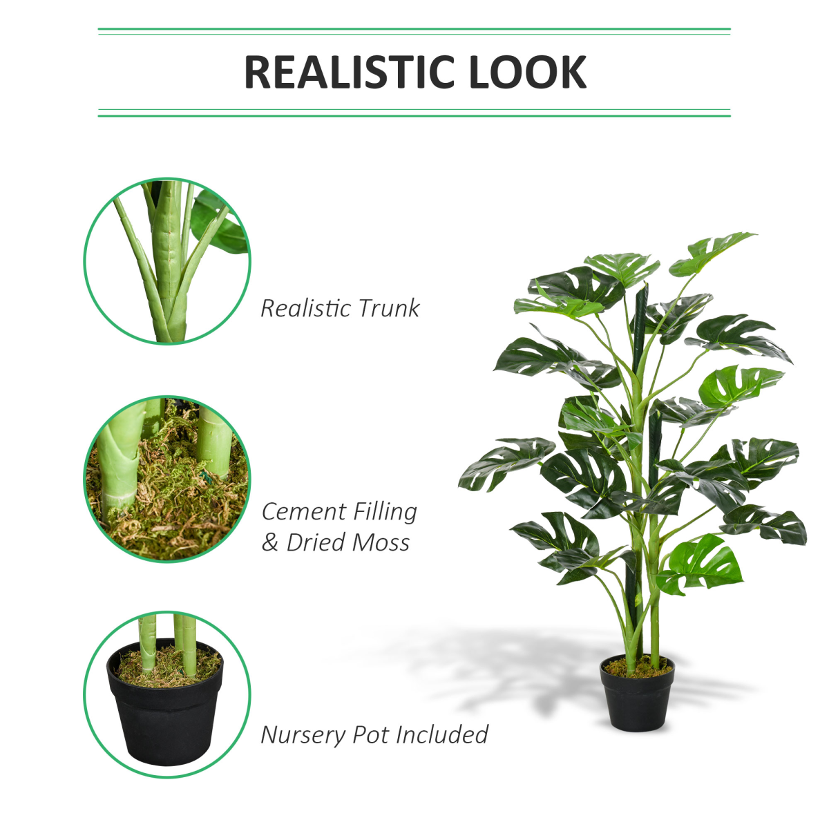 Outsunny Artificial Monstera Tree, 21 Bendable Leaves, Indoor Outdoor 1m