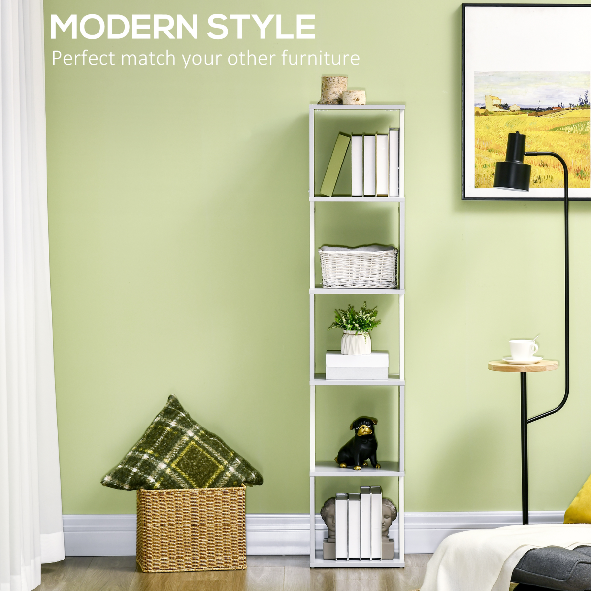 HOMCOM 5-Tier Freestanding Bookshelf, Modern Bookcase Storage Shelving for Study, Bedroom, Living Room, Home Office
