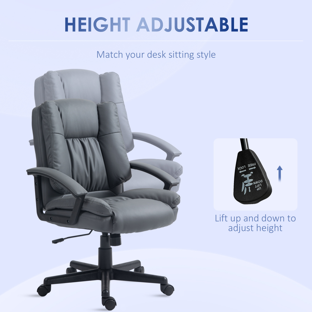 HOMCOM Ergonomic PU Leather Home Office Chair with Arms, Dark Grey