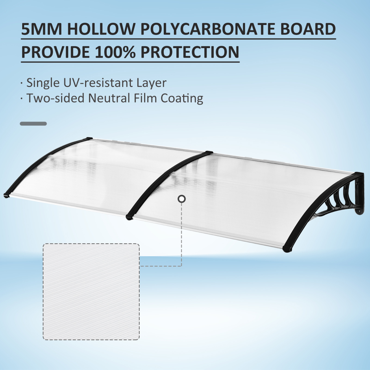 Outsunny Clear Polycarbonate Curved Awning for Windows, Doorways and Balconies, White, 80 x 195 x 23 cm