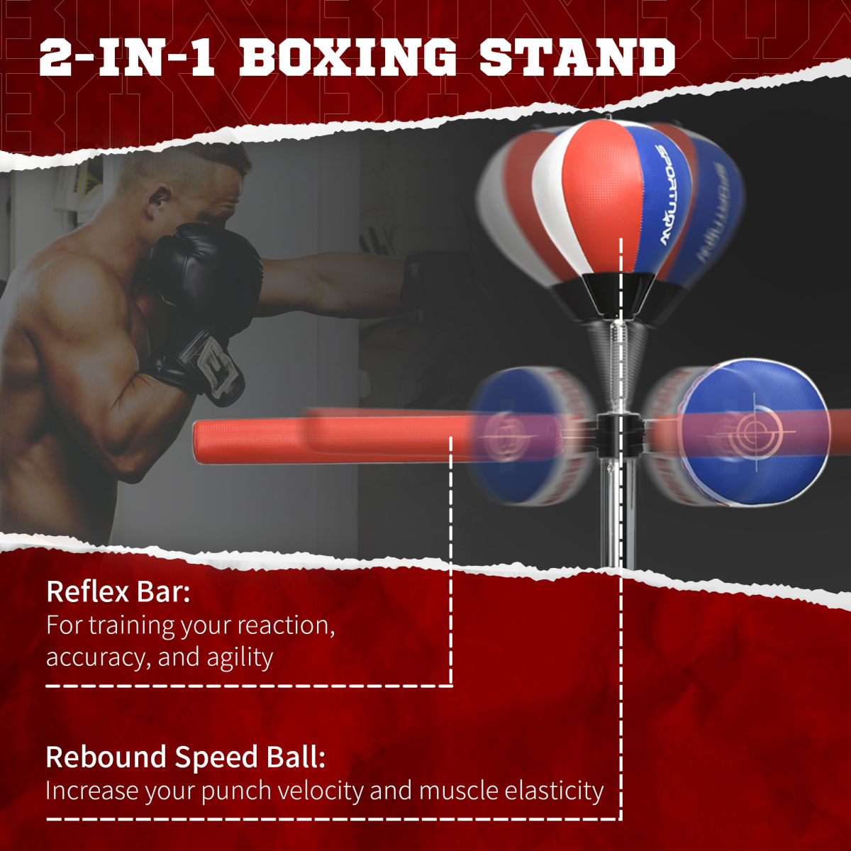 SPORTNOW Adjustable Freestanding Speed Bag Stand with Reflex Bar