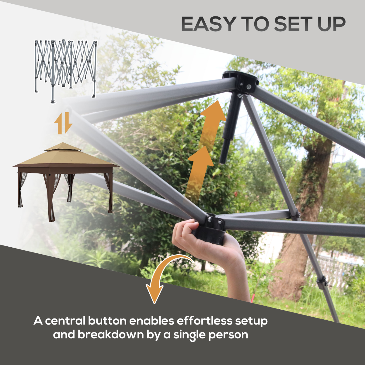 Outsunny 3 x 3 m Pop Up Gazebo Instant Shelter with Mosquito Netting, Khaki