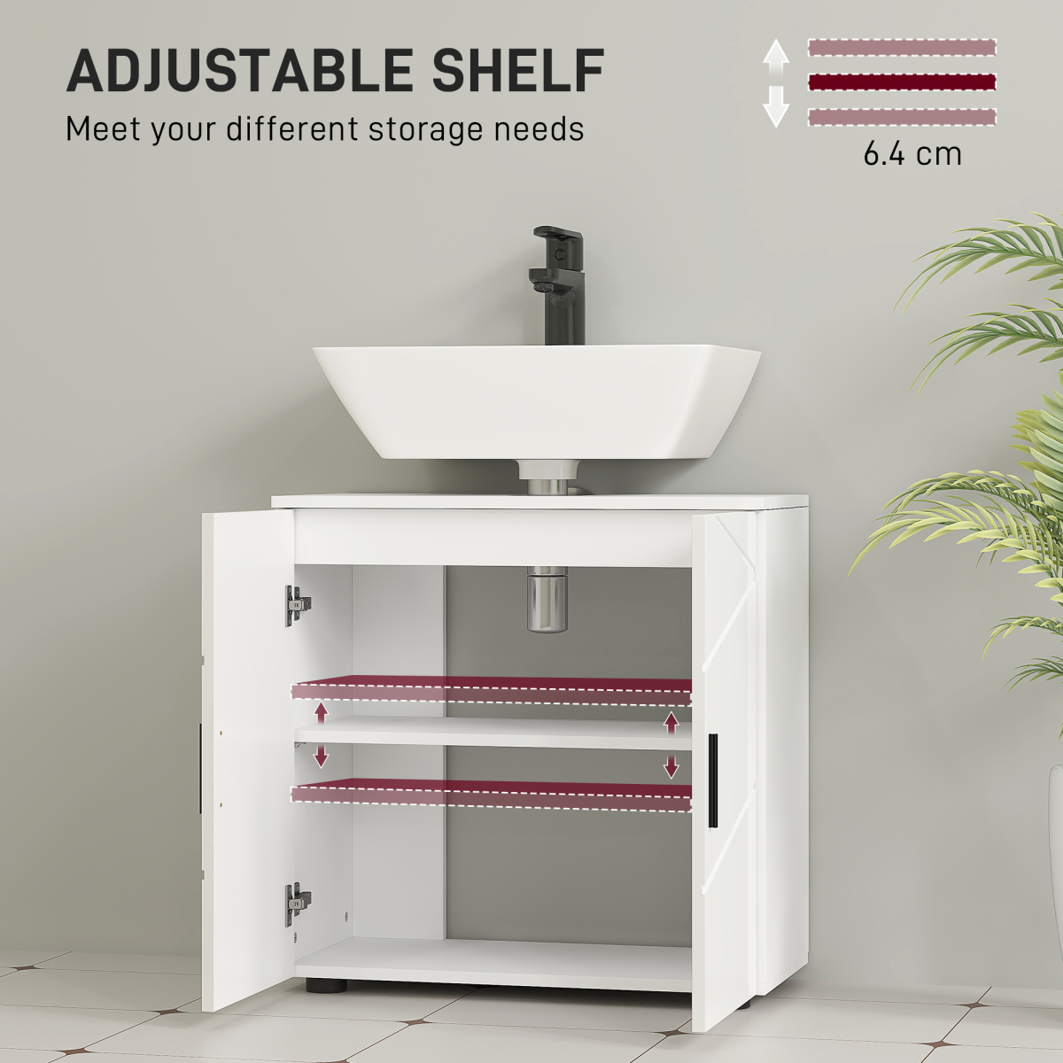 kleankin White Bathroom Vanity Cabinet, Under Sink Storage with Shelf
