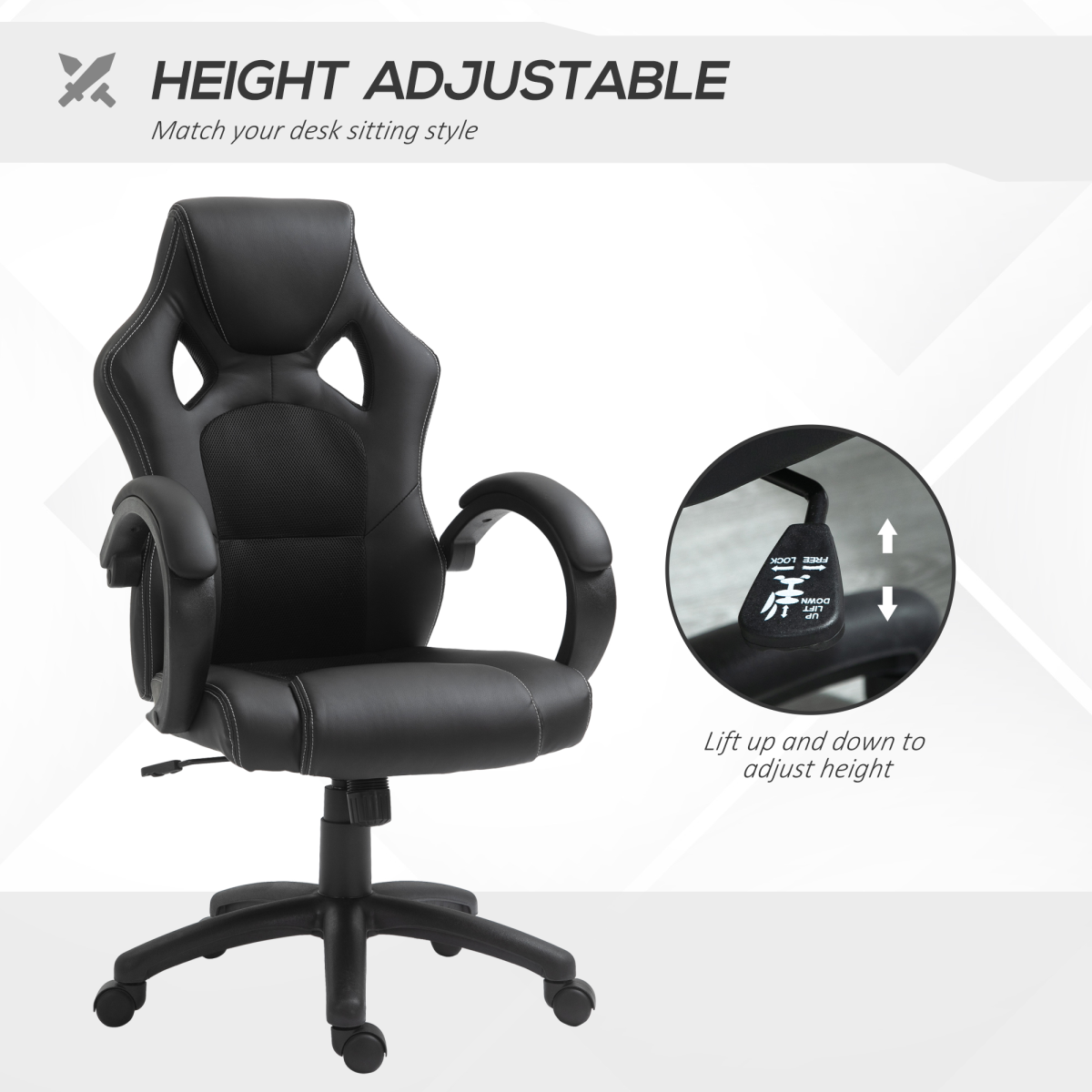 Vinsetto Executive Racing Swivel Gaming Office Chair, PU Leather, Black
