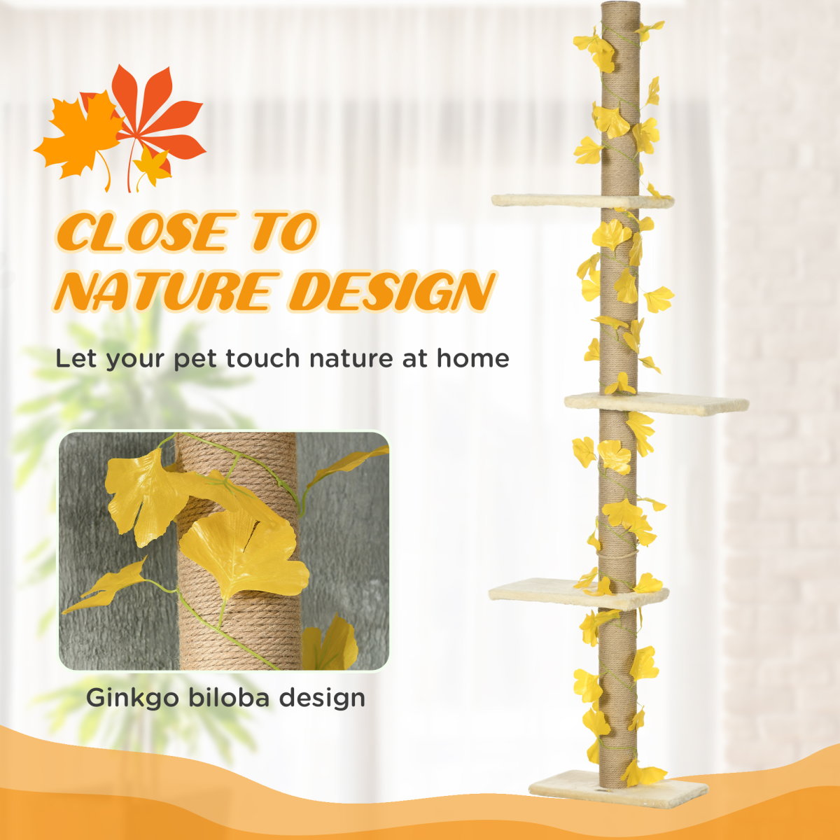 PawHut Adjustable Floor-to-Ceiling Cat Tree with Anti-Slip Kit