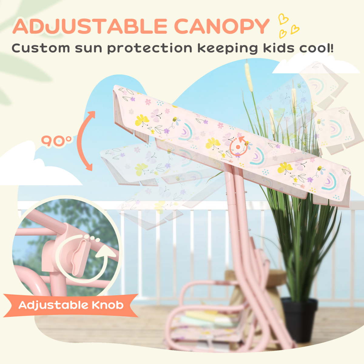AIYAPLAY Kids Outdoor Swing Seat with Adjustable Canopy