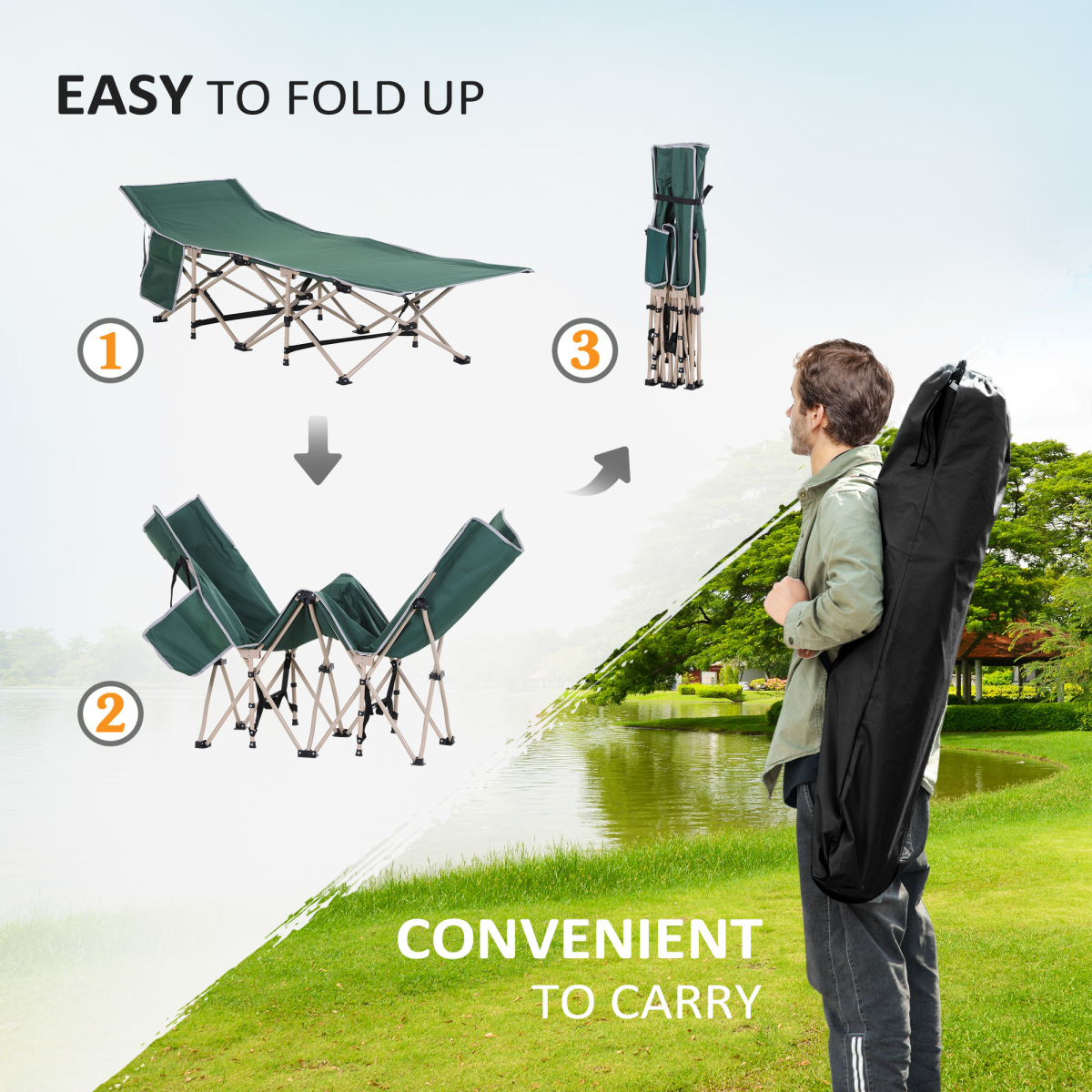 Portable Folding Camping Cot, Green, with Carry Bag