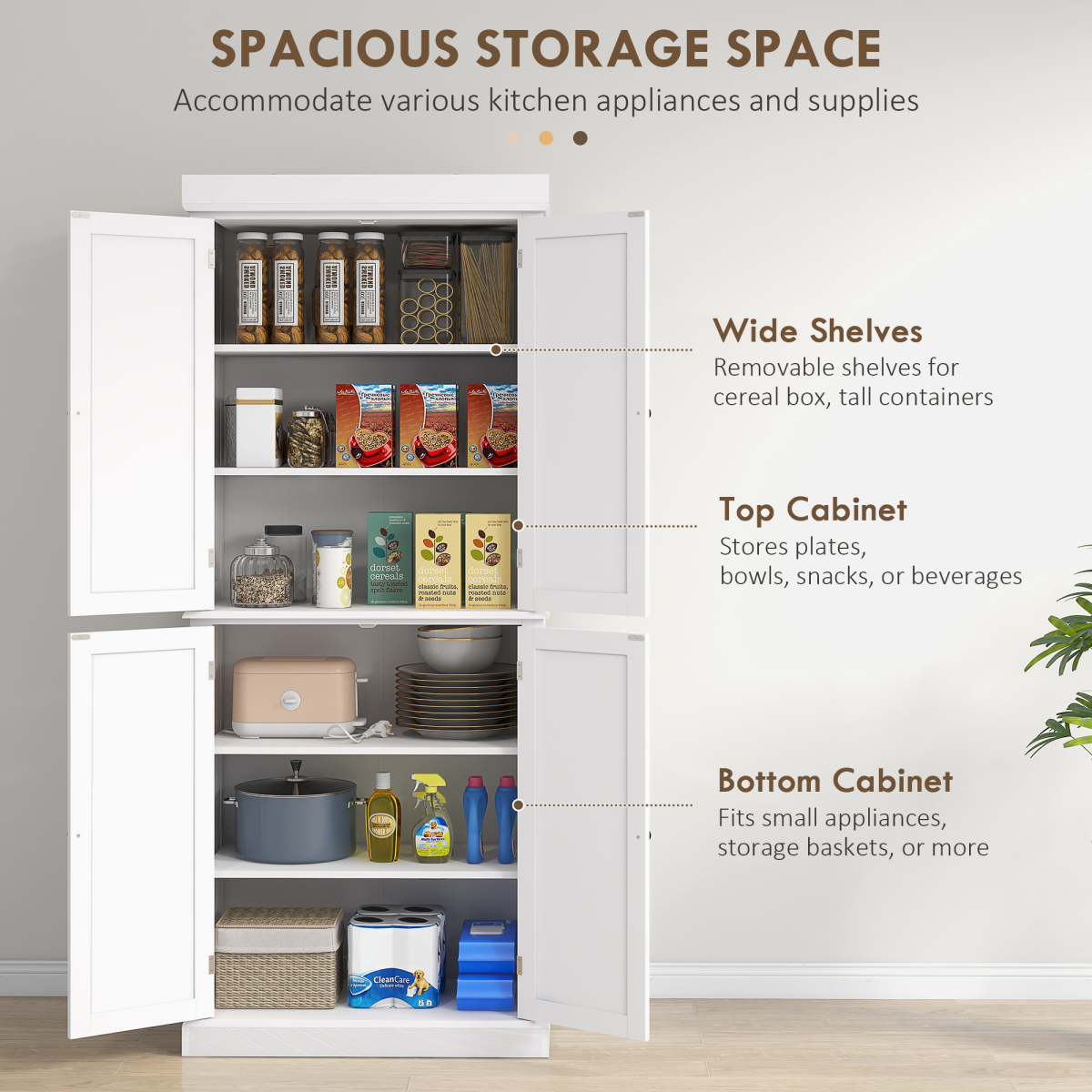 HOMCOM Freestanding Kitchen Cupboard, 6-Tier White Cabinet