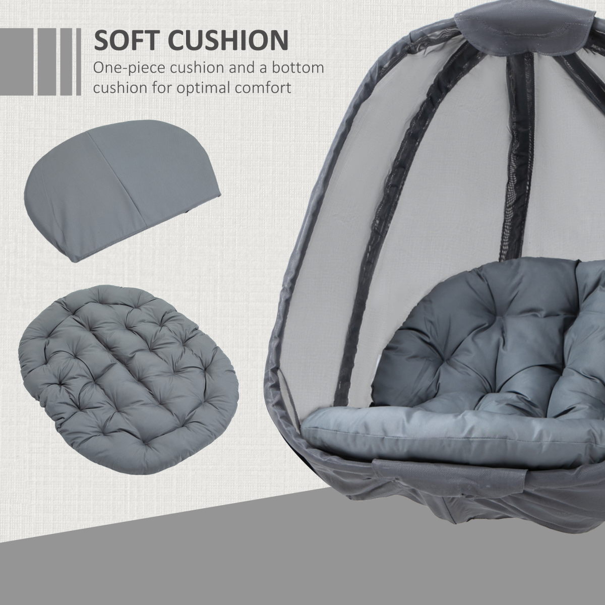 Outsunny Folding Hanging Egg Chair with Cushion & Stand, Grey