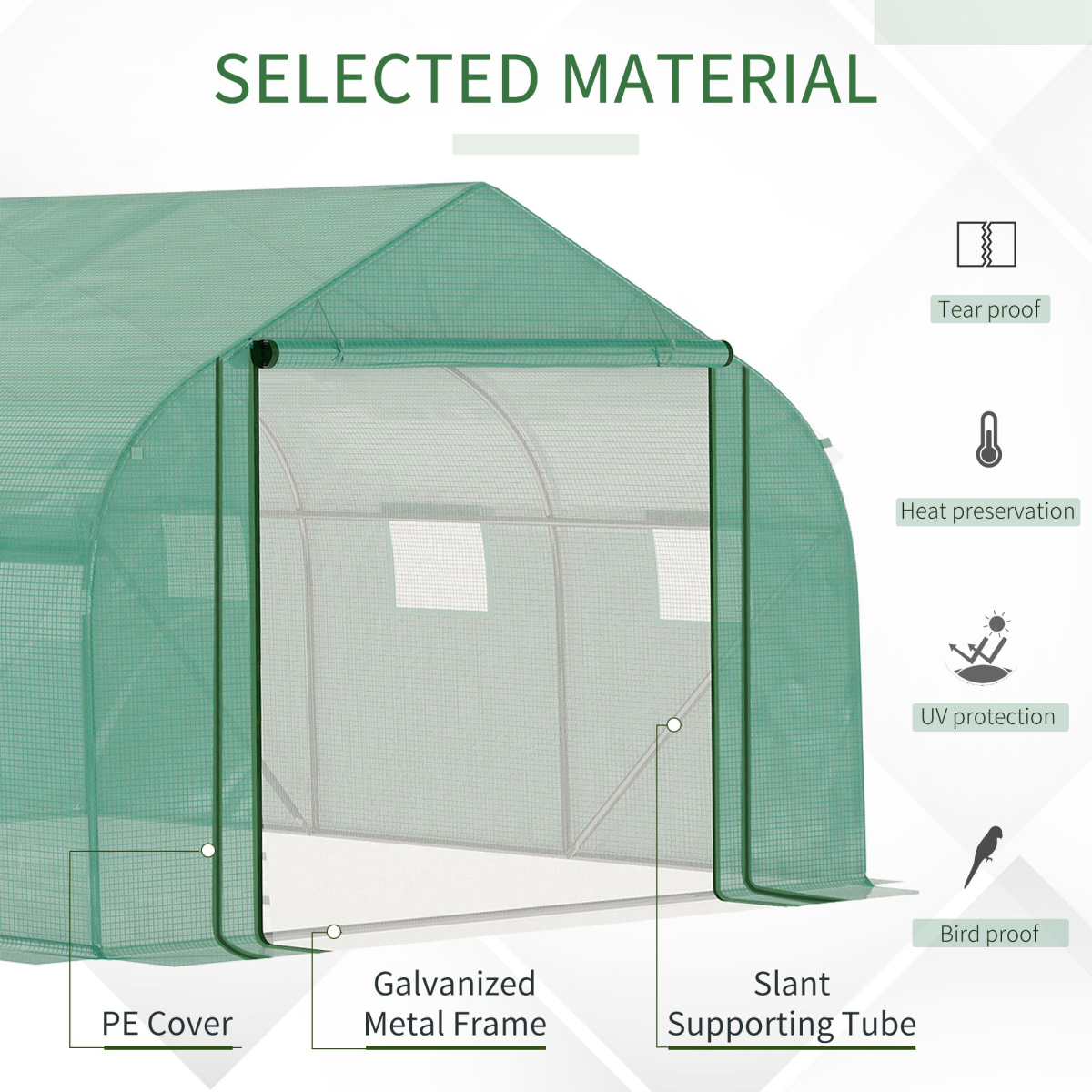 Outsunny Walk-In Greenhouse, Roll-Up Door, 6 Windows, 3.5 x 3 x 2m, Green
