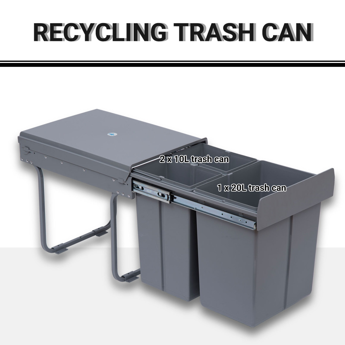 HOMCOM Pull-Out Recycling Waste Bin Cabinet 40L Grey Soft Close