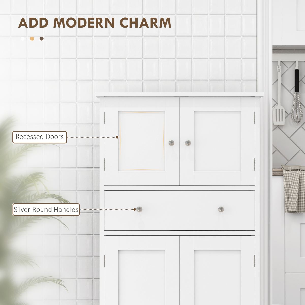 HOMCOM White Kitchen Storage Cabinet with Drawer & Adjustable Shelf