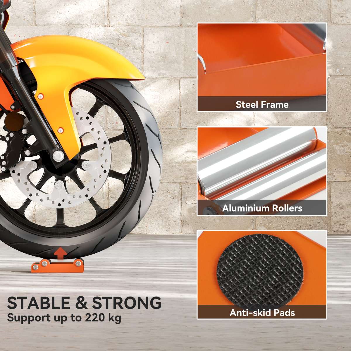 HOMCOM Motorcycle Wheel Roller Stand for Cleaning & Chain Lubrication
