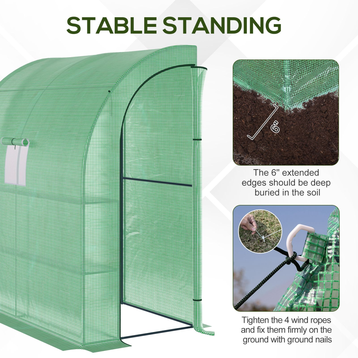 Walk-In Lean-To Wall Greenhouse with Door & Window, 200 x 100 x 215 cm