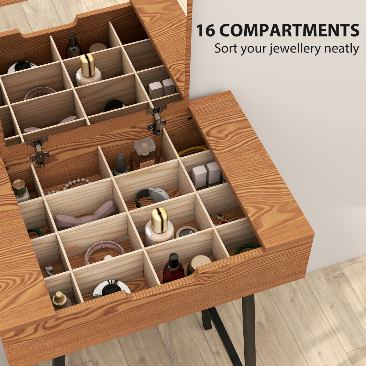 HOMCOM Industrial Vanity Desk with Flip-Up Mirror, Natural Wood Effect