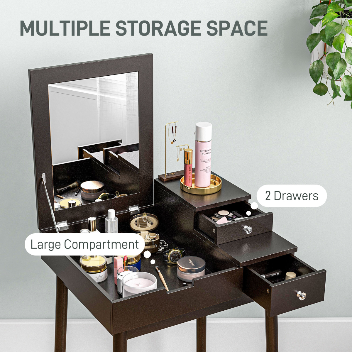 HOMCOM Black Dressing Table Vanity Desk with Flip-Up Mirror, 2 Drawers