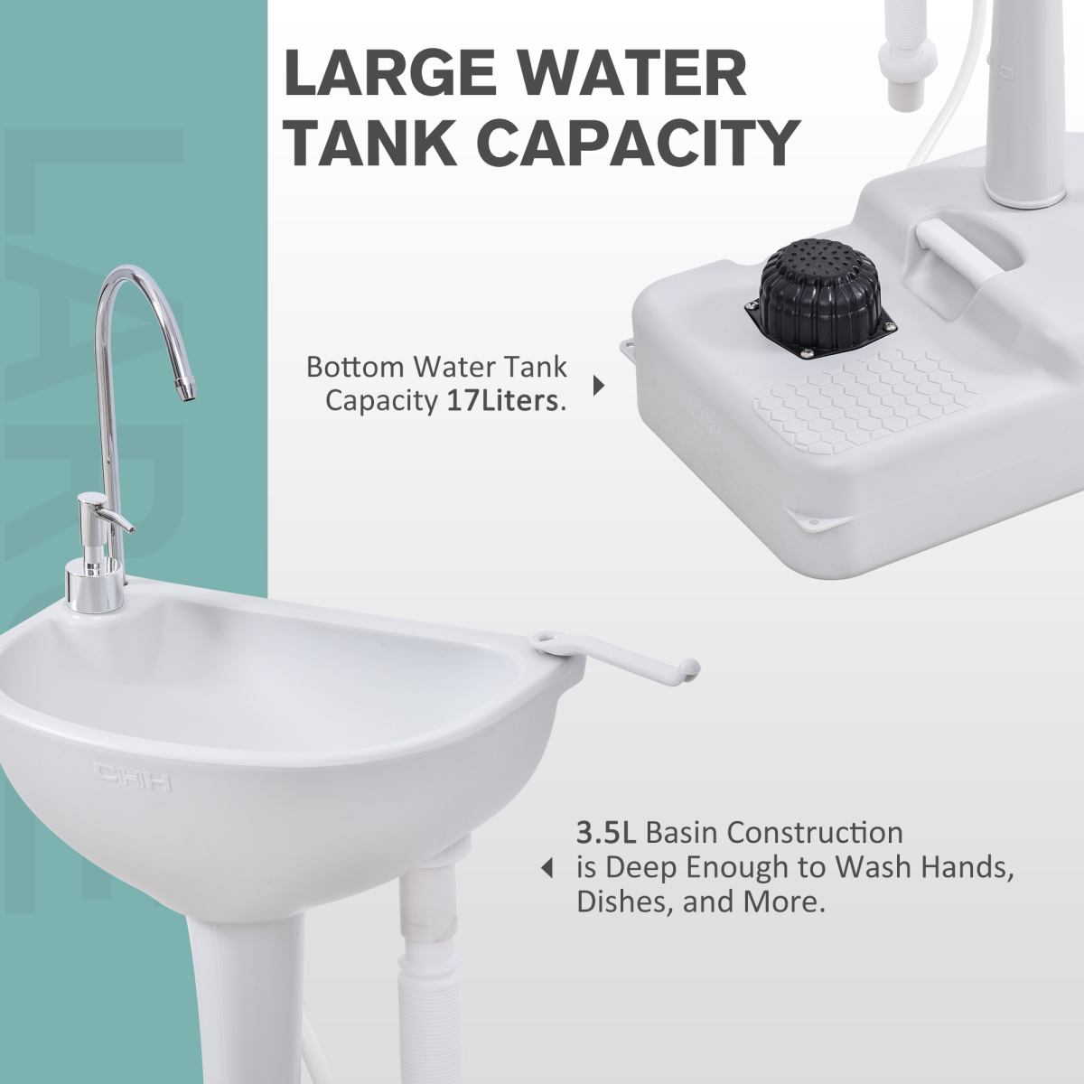 Portable Camping Sink with Foot Pump, 17L Water Tank, Towel Holder, Hand Sanitizer Tank and Drainage Hose