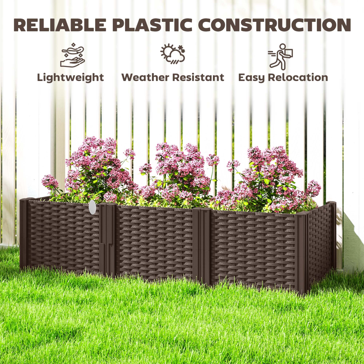 Outsunny Modular PP Raised Garden Bed Planter Box, Brown
