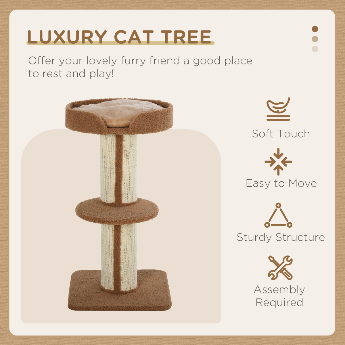 91cm Cat Tree Kitten Activity Center Tower with Top Sleeping Perch, Sisal Scratching Posts, Middle Perch, Stable Base