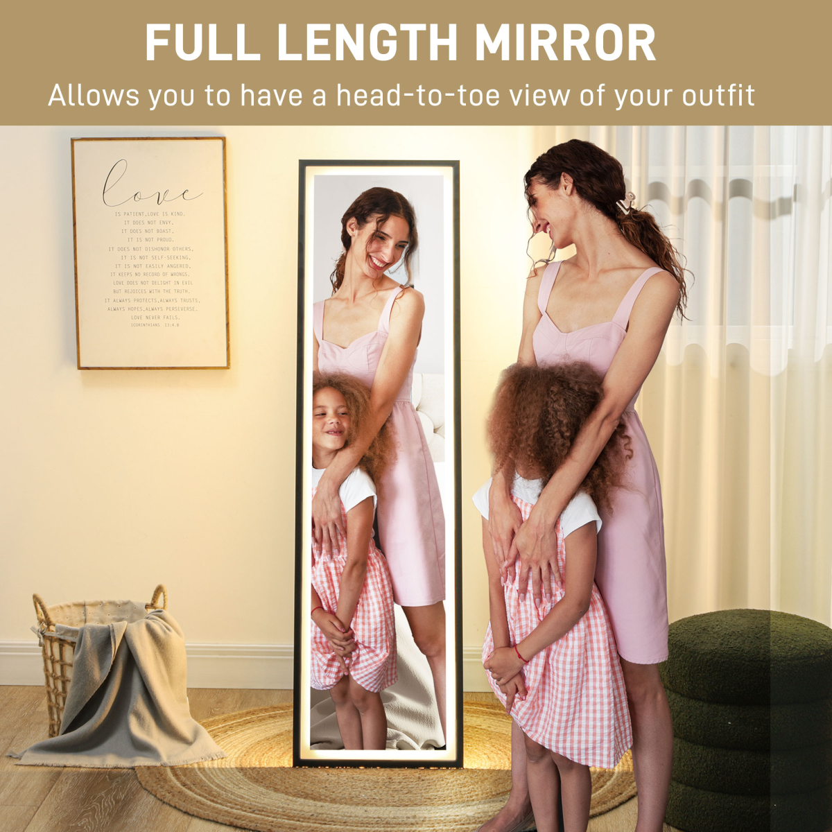 HOMCOM 150x40cm Full Length Mirror with Adjustable LED Lights, Black